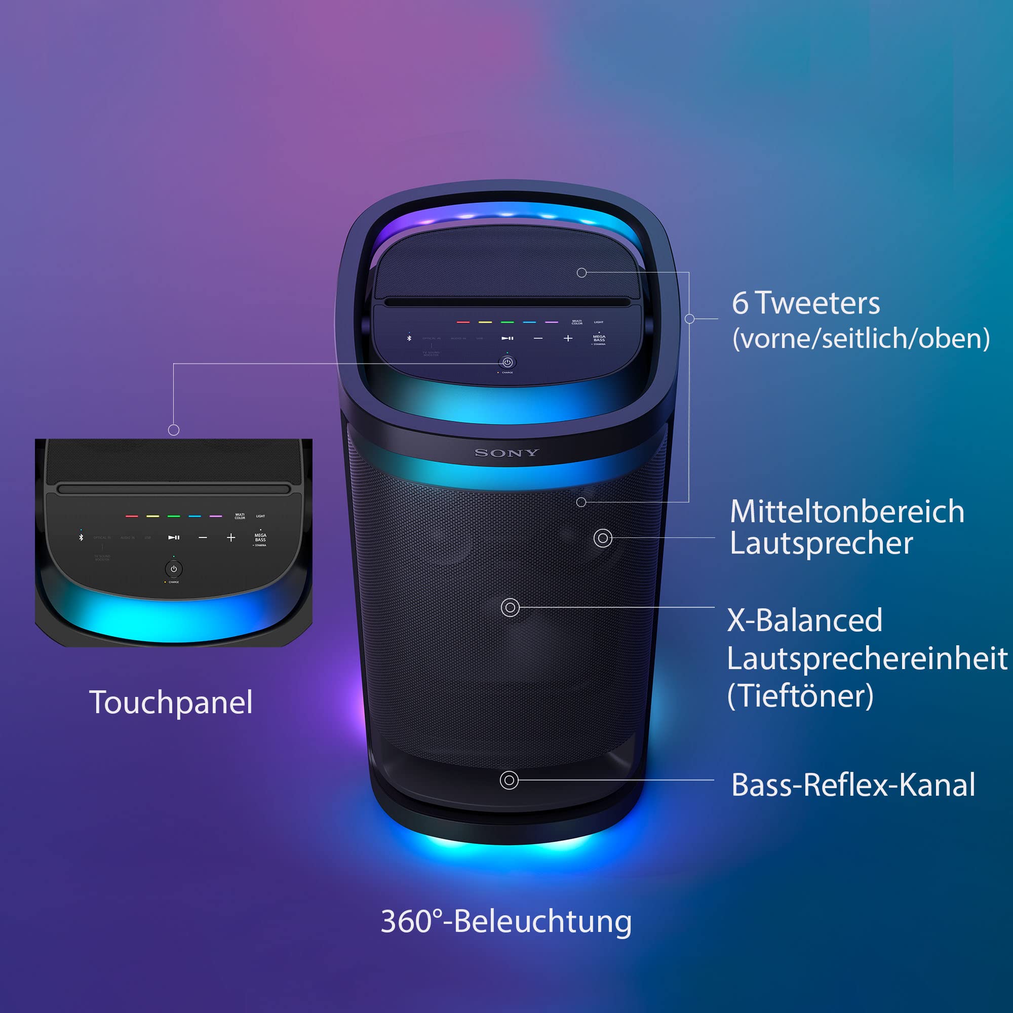 sony-srs-xv900-party-lautsprecher-mit-bluetooth-omnidirektionaler-sound-licht-ka image 2
